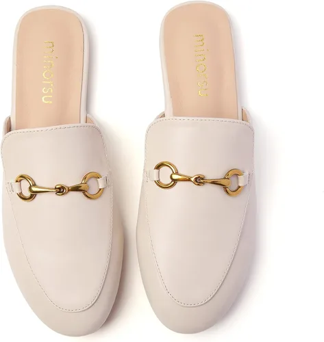 Miniatura 2 de Minorsu Mules con hebilla para mujer, puntera redonda, sin espalda, planas, deslizantes, zapatos sin cordones para mujer