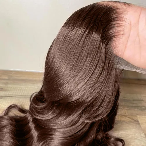 Miniatura 5 de 2x6 con aspecto de piel Chocolate Brown de cabello humano con cierre de encaje HD Real de 0.095mm ultradelgado, 15A, cabello brasileño ondulado