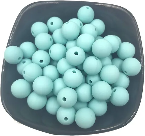 Miniatura 34 de Cuentas de perlas de silicona focales para bolígrafo, 100 cuentas redondas de silicona sueltas de 0.59 pulgadas a granel para llavero, mamá mujer