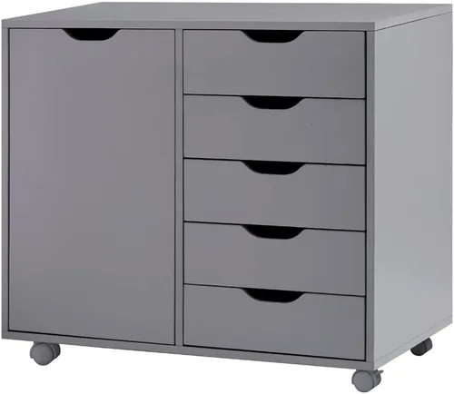 Miniatura 24 de Cajón de 5 cajones con gabinete de 2 estantes, negro, almacenamiento inteligente, perfilado con divisores ajustables, ruedas con cerradura