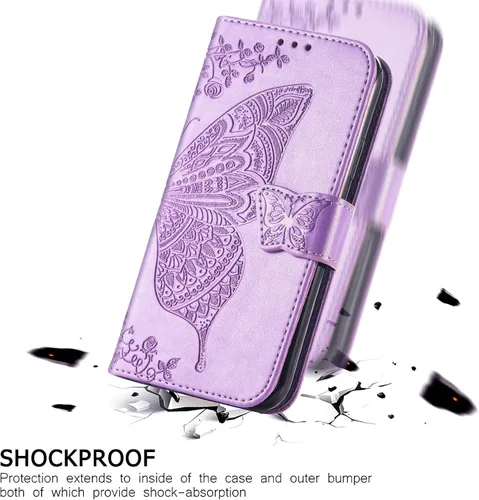 Miniatura 2 de Funda protectora de piel sintética para Samsung Galaxy S10e, con tapa y ranura para tarjetas, bolsillo en relieve, diseño de flores y mariposas
