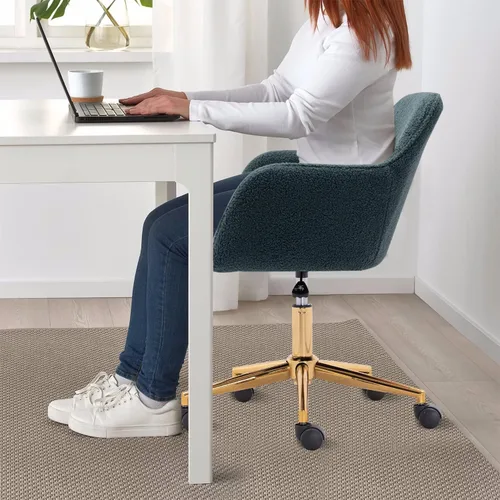 Miniatura 4 de Silla esponjosa verde – Silla de tocador ajustable en altura con ruedas, silla giratoria de piel sintética para sala de maquillaje u oficina en casa