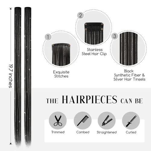 Miniatura 5 de Dreamlover Extensiones de cabello con brillantina para niñas, accesorios para el cabello para mujeres, 24 piezas