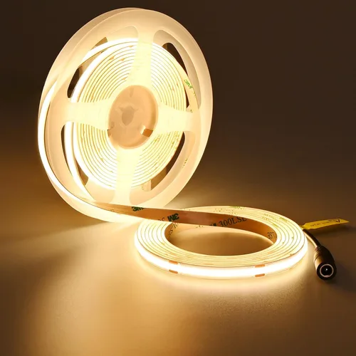 TOPAI Tira de luces LED COB de 24 V, 3000 K, blanco cálido, 16.4 pies, ultra brillante, 400 lm/ft, sin puntos, CRI>92 480LED/M, alta densidad,