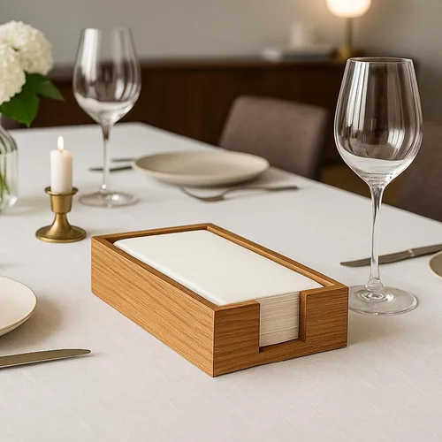 Miniatura 8 de Toallero de madera de acacia para servilletas de baño, bandeja de toalla de mano, soporte plano para servilletas de cóctel para mesa de cocina