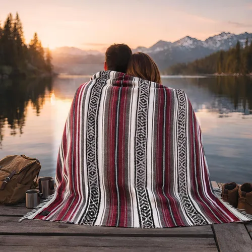 Miniatura 8 de Mantas mexicanas hechas a mano, manta de sarape tejida a mano, auténtica manta, ideal como manta de playa, manta de camping, manta de picnic, manta