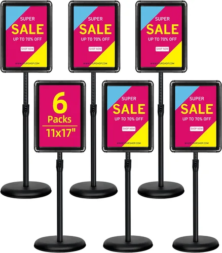 Paquete de 6 soportes para letreros para exhibición de 11 x 17 pulgadas, soporte ajustable para letreros de pie en el suelo, soporte para póster de