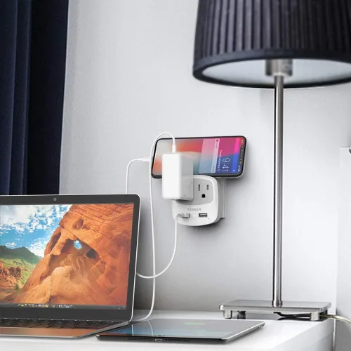 Miniatura 5 de Convertidor de adaptador de enchufe de viaje europeo, convertidor de enchufe de alimentación internacional TESSAN con 2 USB, adaptador de salida