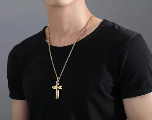 Miniatura 6 de Vividstill Collar de cruz para hombre, colgante de cruz de acero inoxidable con cadena de 24 pulgadas, gran regalo de cruz cristiana para hombres