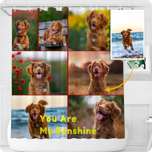 Miniatura 14 de Cortina de ducha personalizada, divertida, impermeable, forros para cortina de ducha, haz tus propias 1-9 fotos, texto de fondo con 12 ganchos