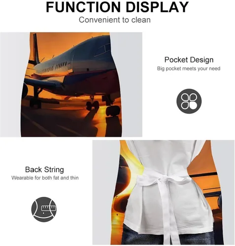 Miniatura 6 de MUSM Apron for Adults - 27.6 X 31.5 Inch, Heavy-Duty Polyester Aprons with Two Large Pockets, Waterproof Airplane at Sunset Kitchen Apron for