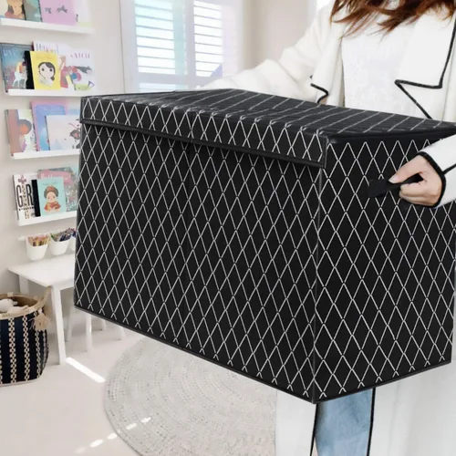 Miniatura 4 de Caja de almacenamiento de juguetes para niños y niñas, contenedor organizador grande plegable y resistente con tapa abatible de tela y asas