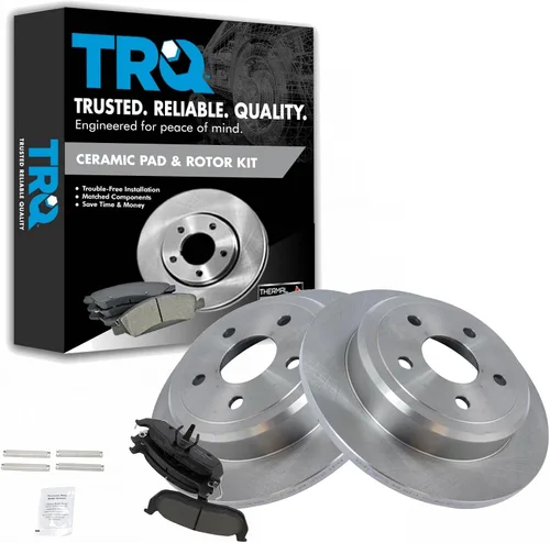Miniatura 123 de TRQ Kit de rotor de freno trasero y pastillas de cerámica Posi premium compatible con camioneta Chevy GMC