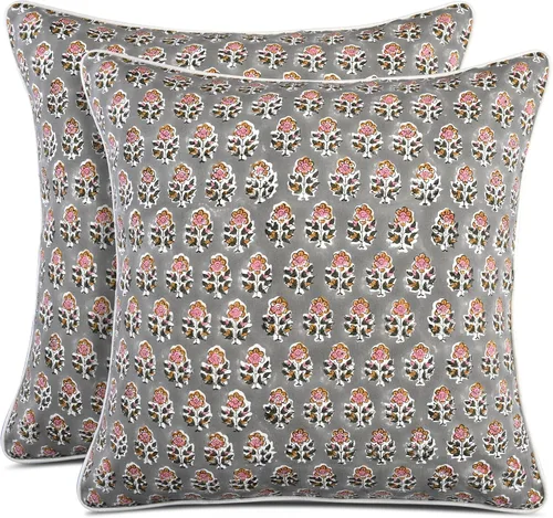 Miniatura 24 de CPC Fundas de Cojines Decorativos 100% Algodón 16x16 Pulgadas, Juego de 2 Cojines de Sofá con Estampado de Bloques Rosados, Lindas Almohadas