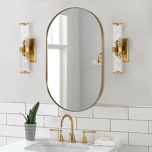 Miniatura 8 de ANDY STAR Espejo ovalado de baño, espejo ovalado dorado de 20 x 33 pulgadas, espejo de marco de metal de acero inoxidable para baño, entrada, sala