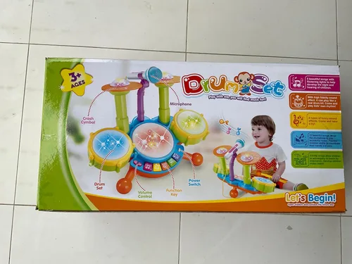 Miniatura 8 de Juego de batería para niños pequeños de 1 a 3 años, batería para bebés de 1 año con micrófono con luz, juguetes de batería para niños pequeños de 1