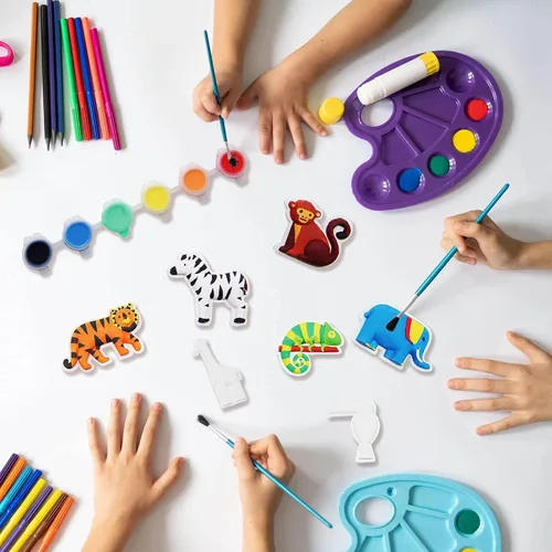 Miniatura 6 de Funto Kit de pintura de animales para niños, pinta tus propias figuras con imán, juego de manualidades de 27 piezas, cerámica para pintar, proyectos