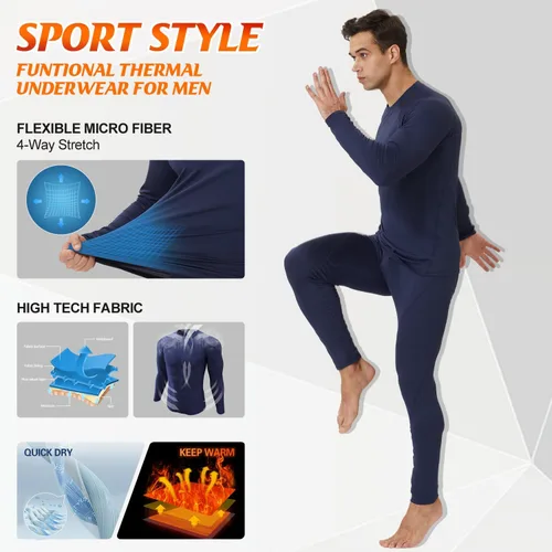 Miniatura 4 de CL convallaria 2 Pack Thermal Underwear for Men - Warm Fleece Lined Long Johns - Winter Gear Base Layer Tops & Bottoms Set