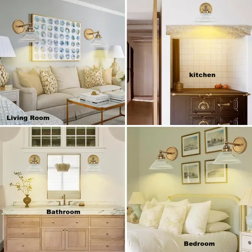 Miniatura 8 de HEQIQEH Aplique de pared vintage a pilas con pantalla de vidrio acanalado transparente, lámpara de pared inalámbrica regulable con control remoto