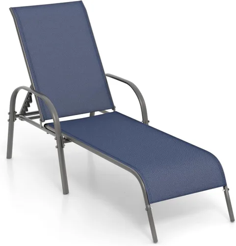 Miniatura 17 de Tangkula Sillón para exteriores, tumbona de patio con respaldo ajustable, sillón reclinable para piscina exterior con marco de acero resistente