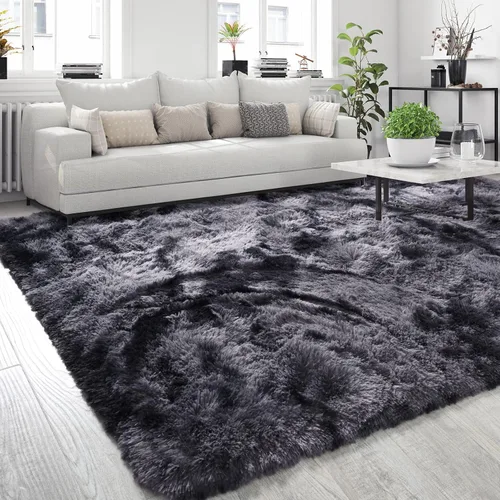 Alfombra de área de 8 x 10 pies, color gris oscuro, para sala de estar, grande, esponjosa, suave, gruesa, moderna, lavable, para interiores,
