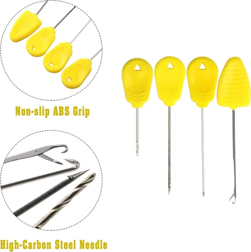 Miniatura 7 de Kit de aparejos de pesca para el pelo de la carpa – 45 piezas curvadas de púas de la carpa gancho trenzado línea cebo tapón aguja herramienta aroma