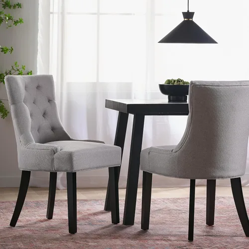 Miniatura 2 de Juego de 2 sillas de comedor Stacy Light Sky, en tela gris o verde azulado, Gris claro Gris claro + marrón oscuro