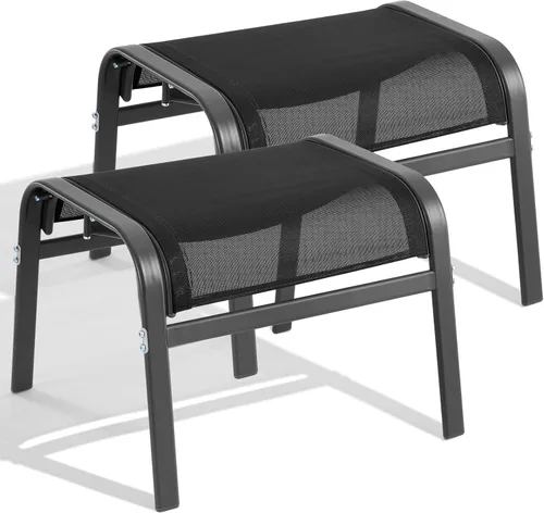 Miniatura 10 de ONBRILL Juego de 2 otomanas para exteriores, taburetes para exteriores para todo tipo de clima, con textilene de apoyo y marco de metal, reposapiés