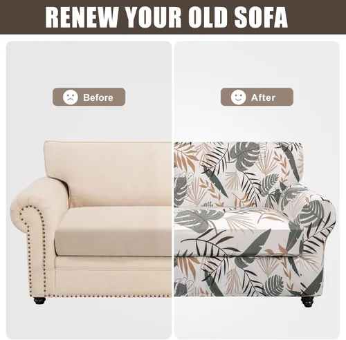 Miniatura 7 de SearchI - Funda de sofá elástica con estampado floral, 4 piezas, incluye 3 fundas de cojín independientes, protector lavable para muebles de sala