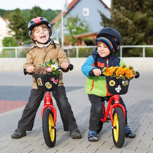 Miniatura 7 de Cesta delantera para bicicleta de niños, tejida a mano multicolor, para niños y niñas