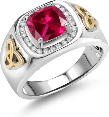 Gem Stone King Anillo de diamante cultivado en laboratorio de plata 925 y oro amarillo de 10 quilates para hombre (2.76 quilates, disponible en