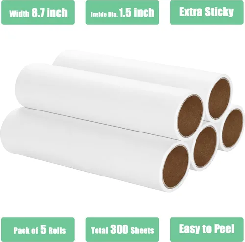 Miniatura 3 de Solo repuestos de rodillo de pelusa de 8.7 pulgadas, compatible con rodillo de pelusa Mammoth, repuesto de rodillo adhesivo extra grande, 5 rollos