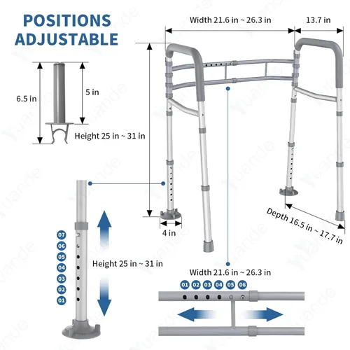 Miniatura 2 de Rieles de seguridad para inodoro, rieles plegables para inodoro con asas para cualquier inodoro, marco de seguridad de inodoro ajustable