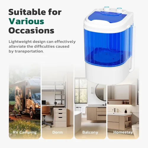 Miniatura 8 de Greenvelly Lavadora portátil, lavadora pequeña de 6.6 libras de una sola tina con cesta giratoria, lavadora semiautomática para apartamentos, Azul