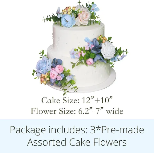 Miniatura 3 de Rinlong 3 piezas Pastel Azul Rosa de Bebé Adornos de Tarta Pre-hechos Flores de Decoración de Tarta Pastel Blush Adornos de Tarta para Boda Rosa
