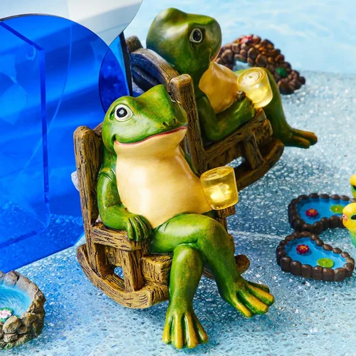 Miniatura 5 de Jetec Estatua de jardín de rana con energía solar en miniatura, decoración del día de la madre, regalos para decoración del hogar, accesorios
