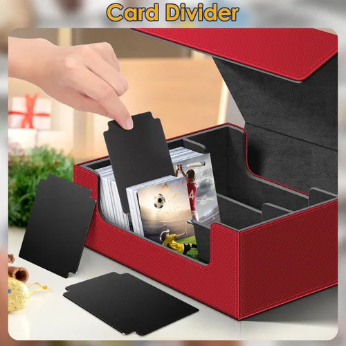 Miniatura 3 de Homthy Funda de cuero con cierre magnético para tarjetas de intercambio, caja de almacenamiento de tarjetas mágicas para MTG TCG y tarjetas Rojo