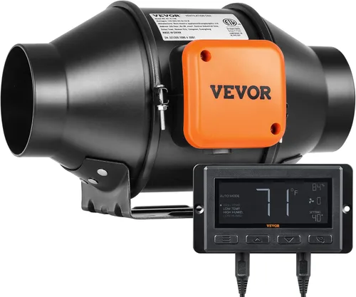 VEVOR Ventilador de conducto en línea, 4 pulgadas 205 CFM con controlador de humedad y temperatura, ventilador silencioso de ventilación con motor