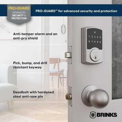 Miniatura 4 de Brinks Cerradura electrónica de puerta con panel táctil sin llave, níquel satinado, cerrojo retroiluminado con teclado con seguridad avanzada
