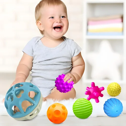 Miniatura 9 de Montessori - Juego sensorial para bebés y niños pequeños, paquete de 6 bolas texturizadas suaves y sonajero de paja de trigo, juguetes educativos