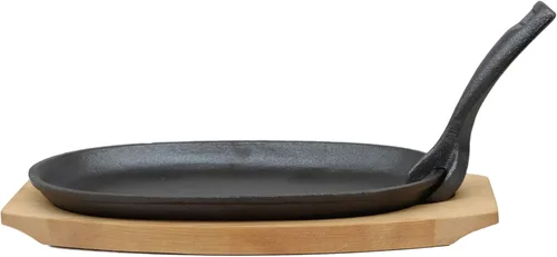 Miniatura 4 de Ebros - Sartén de hierro fundido de tamaño personal de 9.5 pulgadas de largo x 5.5 pulgadas de ancho, plato de fajita japonés con mango y base