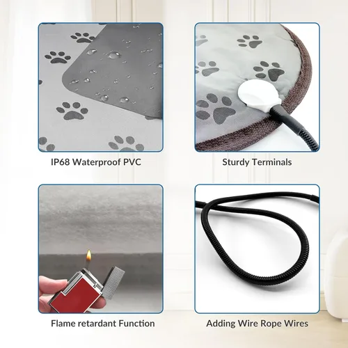 Miniatura 5 de Almohadilla térmica para perros para perros, almohadilla térmica impermeable para mascotas, interruptor de termostato inteligente, 9 velocidades