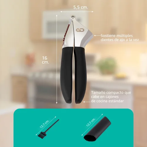 Miniatura 6 de Juego de prensa de ajo, trituradora y picadora de ajo resistente al óxido con asas ergonómicas, prensa manual de ajo fácil de apretar, cepillo