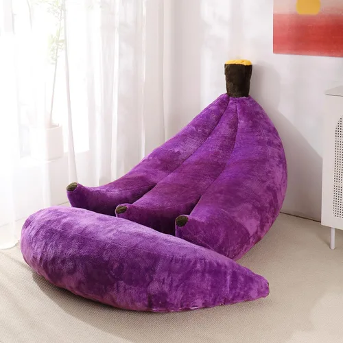 Miniatura 11 de Sofá de frijoles con otomana IEVENW en forma de banana, sofá de piso con reposapiés, cómodo sofá cama convertible para adultos, sofá de felpa