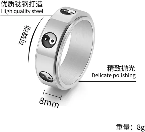 Miniatura 2 de LiFashion Anillos giratorios personalizados de Yin Yang para él y ella, anillo personalizado de Tai Chi Yin Yang para aliviar el estrés