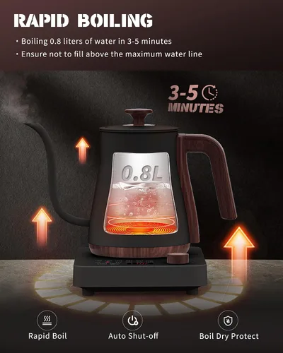 Miniatura 4 de Hervidor eléctrico, hervidor eléctrico de cuello de cisne con 6 ajustes preestablecidos de temperatura y pantalla LED, 0.8L/27.05oz, pico ultrafino