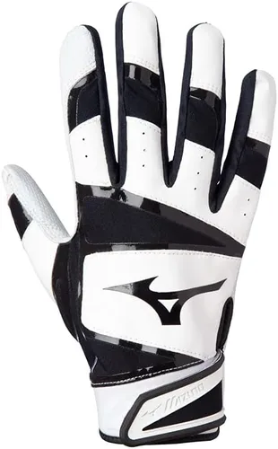 Miniatura 8 de Mizuno B-303 Guantes de béisbol para bateo Par Para adultos y jóvenes Palma de cuero de grano completo Inserciones AirMesh Solapas