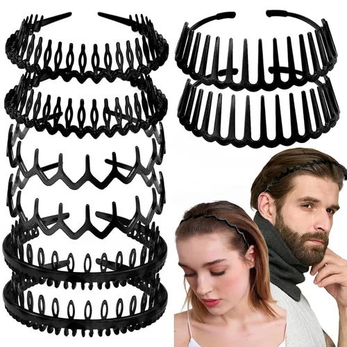 BOYIVI 8 diademas de plástico antideslizantes con dientes, peines delgados para el cabello, accesorio para el cabello para mujeres y hombres, Negro