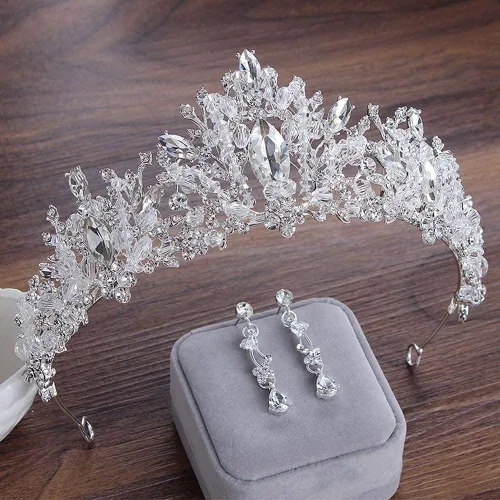 Miniatura 2 de Hair Crowns for Women Luxury Crystal Heart Bridal Jewelry Set Rhinestone Crown Tiaras Earrings Choker Necklace Set Wedd