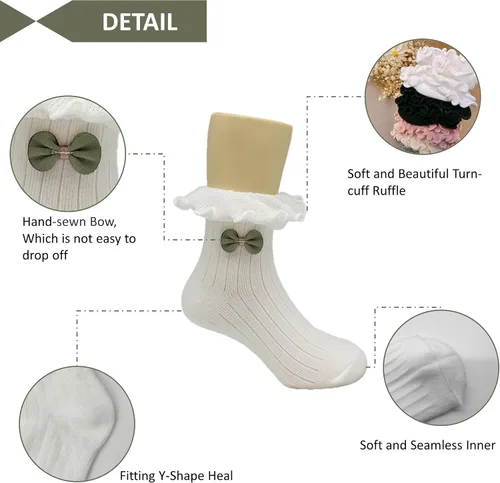 Miniatura 2 de Gwenvenni Girls Ruffle Bow Socks Big Little Kids Cotton Ankle Sock
